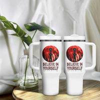 Creepy Alien Believe In Yourself Tumbler With Handle Funny Blood Moon Sci-Fi Horror Graphic