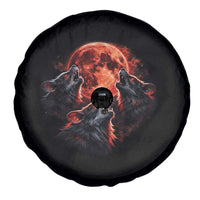 Majestic Three Wolves Howling at Red Blood Moon Graphic Spare Tire Cover Wild Nature with Celestial Astronomy