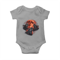 Majestic Three Wolves Howling at Red Blood Moon Graphic Baby Onesie Wild Nature with Celestial Astronomy