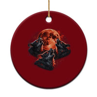 Majestic Three Wolves Howling at Red Blood Moon Graphic Ceramic Ornament Wild Nature with Celestial Astronomy