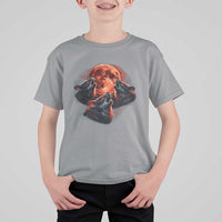 Majestic Three Wolves Howling at Red Blood Moon Graphic T Shirt For Kid Wild Nature with Celestial Astronomy