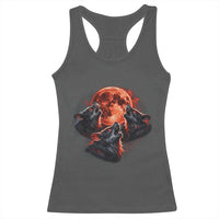Majestic Three Wolves Howling at Red Blood Moon Graphic Racerback Tank Top Wild Nature with Celestial Astronomy