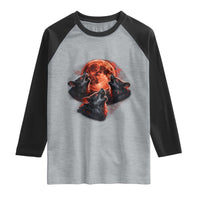 Majestic Three Wolves Howling at Red Blood Moon Graphic Raglan Shirt Wild Nature with Celestial Astronomy