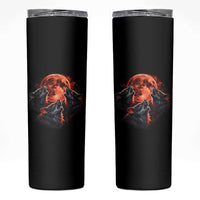 Majestic Three Wolves Howling at Red Blood Moon Graphic Skinny Tumbler Wild Nature with Celestial Astronomy