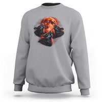 Majestic Three Wolves Howling at Red Blood Moon Graphic Sweatshirt Wild Nature with Celestial Astronomy