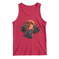 Majestic Three Wolves Howling at Red Blood Moon Graphic Tank Top Wild Nature with Celestial Astronomy