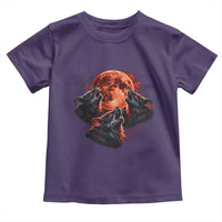 Majestic Three Wolves Howling at Red Blood Moon Graphic Toddler T Shirt Wild Nature with Celestial Astronomy