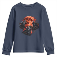 Majestic Three Wolves Howling at Red Blood Moon Graphic Youth Sweatshirt Wild Nature with Celestial Astronomy