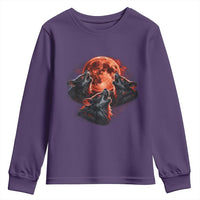 Majestic Three Wolves Howling at Red Blood Moon Graphic Youth Sweatshirt Wild Nature with Celestial Astronomy