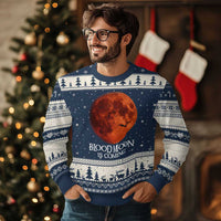 Blood Moon Is Coming Spooky Halloween Ugly Christmas Sweater Flying Bats Gothic Dark Horror Graphic