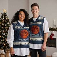 Blood Moon Is Coming Spooky Halloween V-Neck Knit Sweater Vest Flying Bats Gothic Dark Horror Graphic