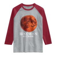 Blood Moon Is Coming Spooky Halloween Raglan Shirt Flying Bats Gothic Dark Horror Graphic