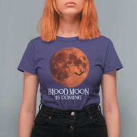 Blood Moon Is Coming Spooky Halloween T Shirt For Women Flying Bats Gothic Dark Horror Graphic