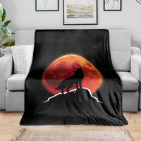 Howling Wolf Crimson Blood Moon Throw Blanket Mountain Wildlife Nature Graphic