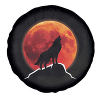 Howling Wolf Crimson Blood Moon Spare Tire Cover Mountain Wildlife Nature Graphic