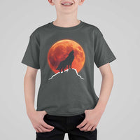 Howling Wolf Crimson Blood Moon T Shirt For Kid Mountain Wildlife Nature Graphic