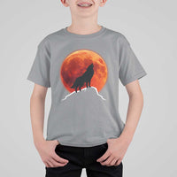 Howling Wolf Crimson Blood Moon T Shirt For Kid Mountain Wildlife Nature Graphic
