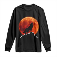 Howling Wolf Crimson Blood Moon Long Sleeve Shirt Mountain Wildlife Nature Graphic