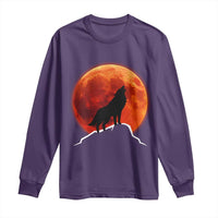 Howling Wolf Crimson Blood Moon Long Sleeve Shirt Mountain Wildlife Nature Graphic