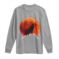Howling Wolf Crimson Blood Moon Long Sleeve Shirt Mountain Wildlife Nature Graphic