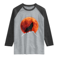 Howling Wolf Crimson Blood Moon Raglan Shirt Mountain Wildlife Nature Graphic
