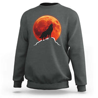 Howling Wolf Crimson Blood Moon Sweatshirt Mountain Wildlife Nature Graphic