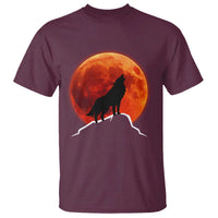 Howling Wolf Crimson Blood Moon T Shirt Mountain Wildlife Nature Graphic