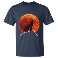 Howling Wolf Crimson Blood Moon T Shirt Mountain Wildlife Nature Graphic