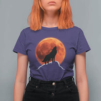 Howling Wolf Crimson Blood Moon T Shirt For Women Mountain Wildlife Nature Graphic