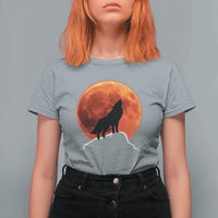 Howling Wolf Crimson Blood Moon T Shirt For Women Mountain Wildlife Nature Graphic