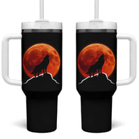 Howling Wolf Crimson Blood Moon Tumbler With Handle Mountain Wildlife Nature Graphic