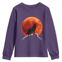 Howling Wolf Crimson Blood Moon Youth Sweatshirt Mountain Wildlife Nature Graphic