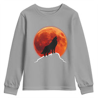 Howling Wolf Crimson Blood Moon Youth Sweatshirt Mountain Wildlife Nature Graphic