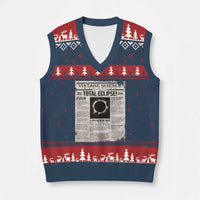Retro Vintage Science Magazine Total Solar Eclipse 2024 V-Neck Knit Sweater Vest Historic Totality Astronomy Geek Memorabilia