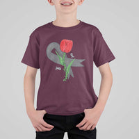 Parkinson's Awareness T Shirt For Kid Gray Ribbon Tulips Support Parkinsons Warrior