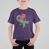 Parkinson's Awareness T Shirt For Kid Gray Ribbon Tulips Support Parkinsons Warrior