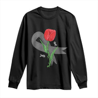 Parkinson's Awareness Long Sleeve Shirt Gray Ribbon Tulips Support Parkinsons Warrior