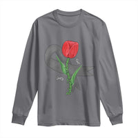Parkinson's Awareness Long Sleeve Shirt Gray Ribbon Tulips Support Parkinsons Warrior