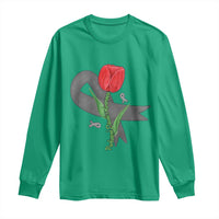 Parkinson's Awareness Long Sleeve Shirt Gray Ribbon Tulips Support Parkinsons Warrior