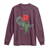 Parkinson's Awareness Long Sleeve Shirt Gray Ribbon Tulips Support Parkinsons Warrior