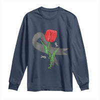 Parkinson's Awareness Long Sleeve Shirt Gray Ribbon Tulips Support Parkinsons Warrior
