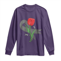 Parkinson's Awareness Long Sleeve Shirt Gray Ribbon Tulips Support Parkinsons Warrior