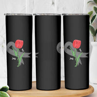 Parkinson's Awareness Skinny Tumbler Gray Ribbon Tulips Support Parkinsons Warrior