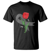 Parkinson's Awareness T Shirt Gray Ribbon Tulips Support Parkinsons Warrior