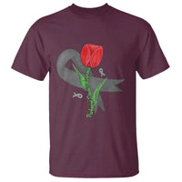Parkinson's Awareness T Shirt Gray Ribbon Tulips Support Parkinsons Warrior