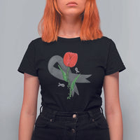 Parkinson's Awareness T Shirt For Women Gray Ribbon Tulips Support Parkinsons Warrior