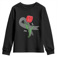 Parkinson's Awareness Youth Sweatshirt Gray Ribbon Tulips Support Parkinsons Warrior