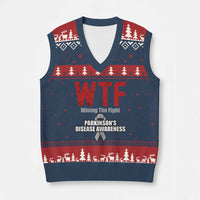 Parkinson's Awareness V-Neck Knit Sweater Vest WTF Winning The Fight Gray Ribbon Support Parkinsons Warriror - Wonder Print Shop