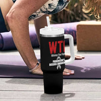 Parkinson's Awareness Tumbler With Handle WTF Winning The Fight Gray Ribbon Support Parkinsons Warriror