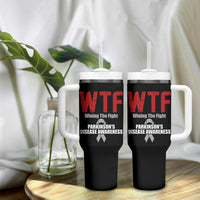Parkinson's Awareness Tumbler With Handle WTF Winning The Fight Gray Ribbon Support Parkinsons Warriror